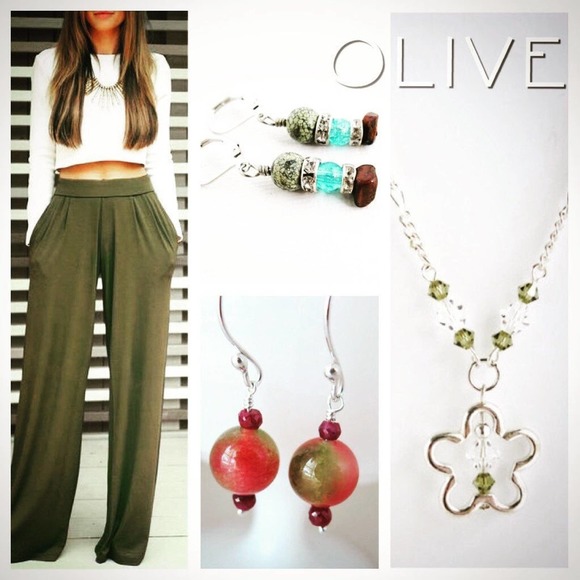 Green Unakite African Jasper Crystal Rondelles - Swamp Queen Earrings - Picture 5 of 5